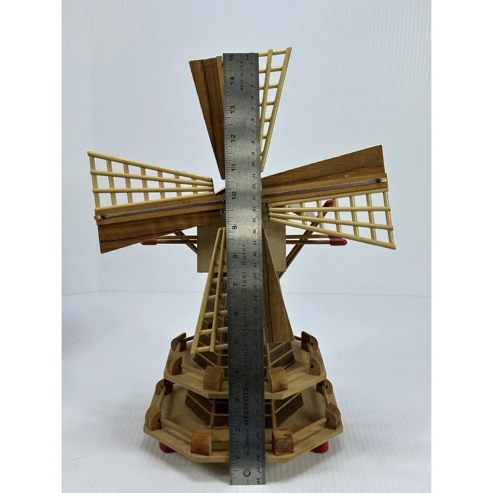 Vintage Wooden Electric Windmill Lamp Light Up Décor Handmade‎ Aruba